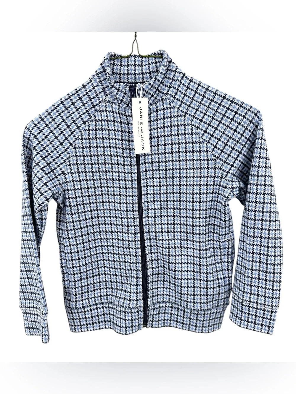 New JANIE & JACK Boys Jacket Houndstooth Jacquard Zip Blue White